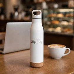 Insulated Metal Bottle with Loop Cap & Cork Base (White)