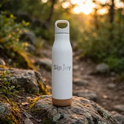 Insulated Metal Bottle with Loop Cap & Cork Base (White)