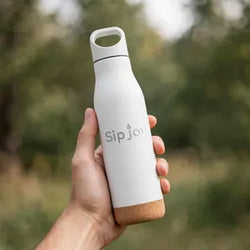 Insulated Metal Bottle with Loop Cap & Cork Base (White)