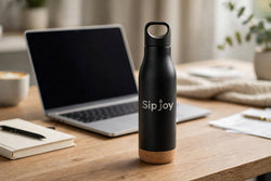 Insulated Metal Bottle with Loop Cap & Cork Base (Black)
