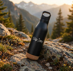 Insulated Metal Bottle with Loop Cap & Cork Base (Black)