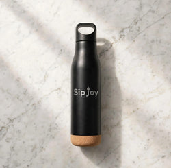 Insulated Metal Bottle with Loop Cap & Cork Base (Black)